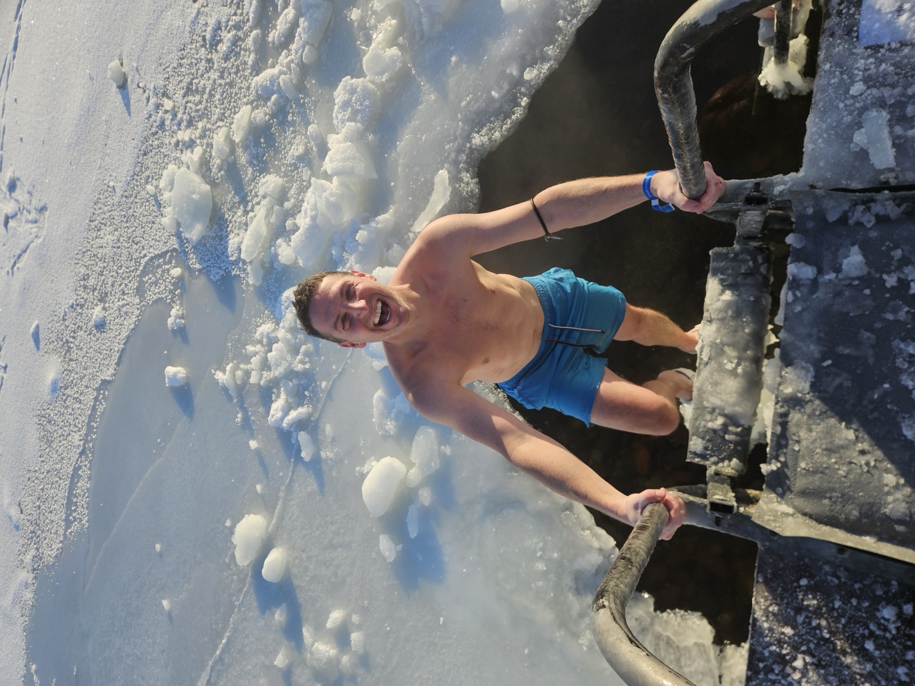 Simon ice swimming during the Nordic Saunas trip to Finland